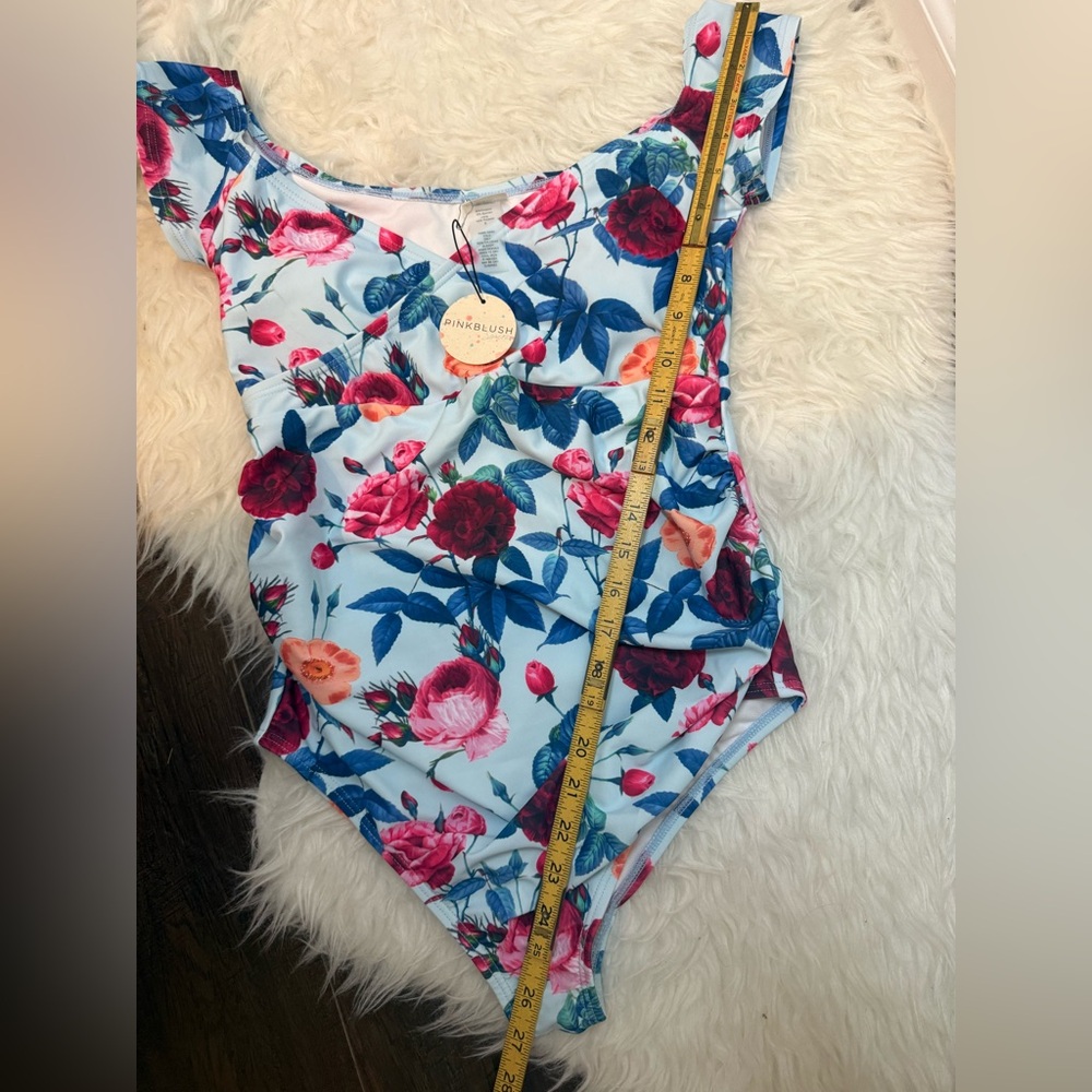 Pinkblush floral off the shoulder maternity one piece ruched swimsuit - Picture 4 of 7